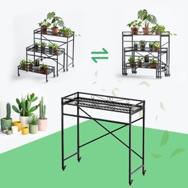 Zhongma 1 Tier Sturdy Metal Plant Stand with Wheels,Heavy Duty Succulent Shelf for Home Indoor and Outdoor, 220 LBS Capacity & Heavy Duty Construction, 40.5x16x40.4 in High