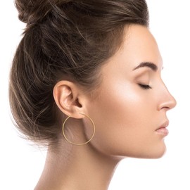 Solid 14K Yellow Gold 1mm Tube Cartilage Endless Flex Hoop Earrings | Huggies Hoops for Women | Hypoallergenic | Multi Piercing Cartilage Hoop Earrings | Continuous Round | Size, 45mm