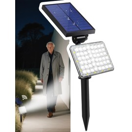 SUNFUNY Solar Spotlights, Microwave Motion Sensor Outdoor Flood Lights Waterpoof with 62pcs Bright LEDs, Landscape Ground Solar Motion Spot Light Dusk-to-Dawn for Outside Garden, Yard, House, White