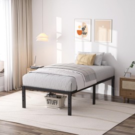 SHLAND Bed Frame Twin XL, 18 Inch Metal Twin Platform Bed Frame No Box Spring Needed, Mattress Foundation, Storage Space, No Noise, Easy Assembly