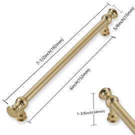 ZAUYX 2Pack 6inch(152mm) Hole Center Brushed Brass Cabinet Pulls Solid Heavy Duty Kitchen Cabinet Hardware for Cupboard Drawer Pulls Cabinet Handle
