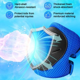Protective Gear Set, Knee Pads for Kids 3-10 Years Old, Toddler Elbow Pads, Wrist Guards, Skating Cycling Bike Rollerblading Scooter (Blue, Medium（6-12years）)
