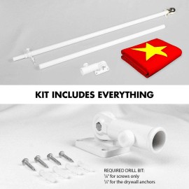 G128 Combo Pack: 6 Ft Tangle Free Spinning Flagpole (White) & Vietnam Flag 3x5