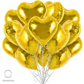 TONIFUL 30Pcs 18 Inch Gold Heart Balloons Gold Heart Shape Foil Mylar Balloons Decoration for Birthday Valentine's Day Wedding Bridal Shower Anniversary Engagement Party Supplies