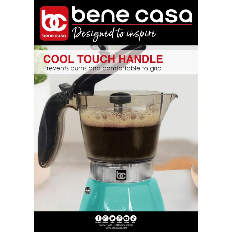 Bene Casa Teal Portable Electric Espresso Maker/Cafetera, 1-3 Cups/Shots (1,