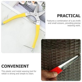 NISHZHU 1 Set Basket Basketry, Wicker Rattan Pick + Small Wicker Repair Scissor, DIY Handcraft Rattan Tool