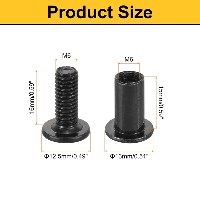 uxcell 15 Sets Screw Post, Male M6x16mm Carbon Steel Screw