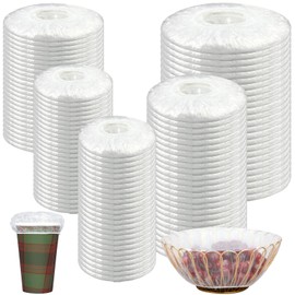 Cunhill 200 Pcs 5 Size Plastic Bowl Covers Bulk, Reusable Plastic Wrap for Food Sourdough Bread Baking Rising, Elastic Reusable Food Covers for Leftovers Family Outdoor Picnic(White)