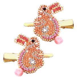 NVENF Horquillas para el pelo de Pascua para mujeres y niñas, brillantes diamantes de imitación de conejo de Pascua, lindas horquillas coloridas para el pelo, accesorios de moda para el cabello (conejo rosa)
