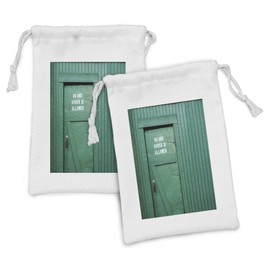 Ambesonne Teal Fabric Pouch Set of 2, Monochrome Vintage Wooden Local Irish Pub Rustic Door with Warning Phrase Culture Photo, Small Drawstring Bag for Toiletries Masks and Favors, 9" x 6", Teal