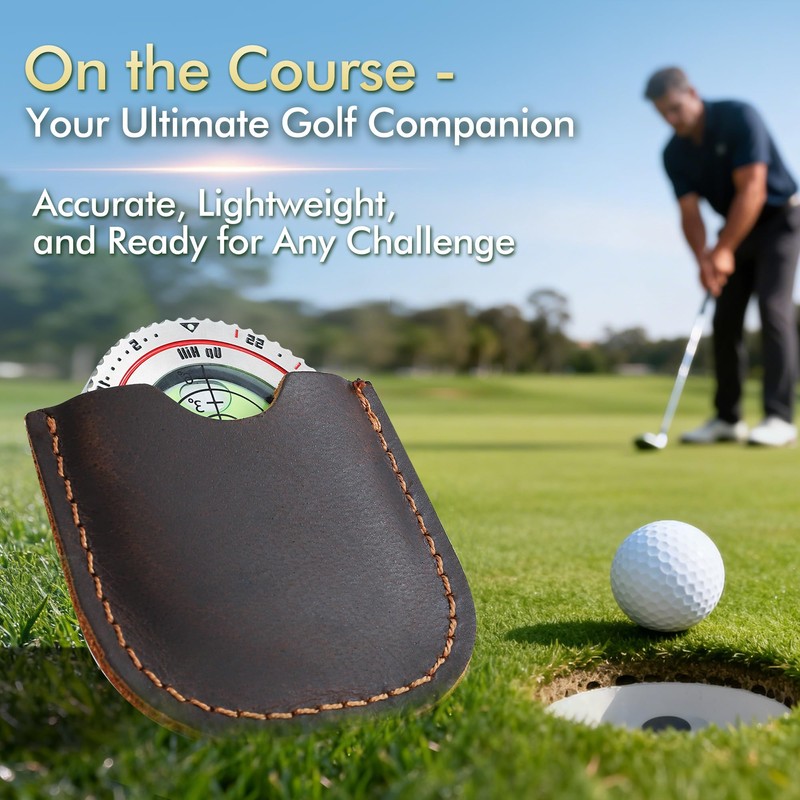 Titanium Steel Golf Green Reader with Genuine Leather Case -