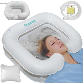 Goping Large Size Inflatable Hair Washing Basin with Neck Fit Movable Head Pillow Shampoo Basin for Elderly Disabled Pregnant Injured Bedridden, 0.28mm with User Manual