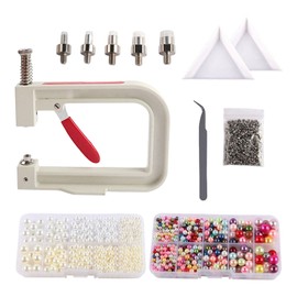 amleso Pearl Setting Machine Hand Press Pearl Setting Tool Bead Rivet Fastener Artificial Pearl Rivet Button for Garment Sewing DIY Handmade for Garment, Shoes, Leather Crafts, Clothing, White Beige