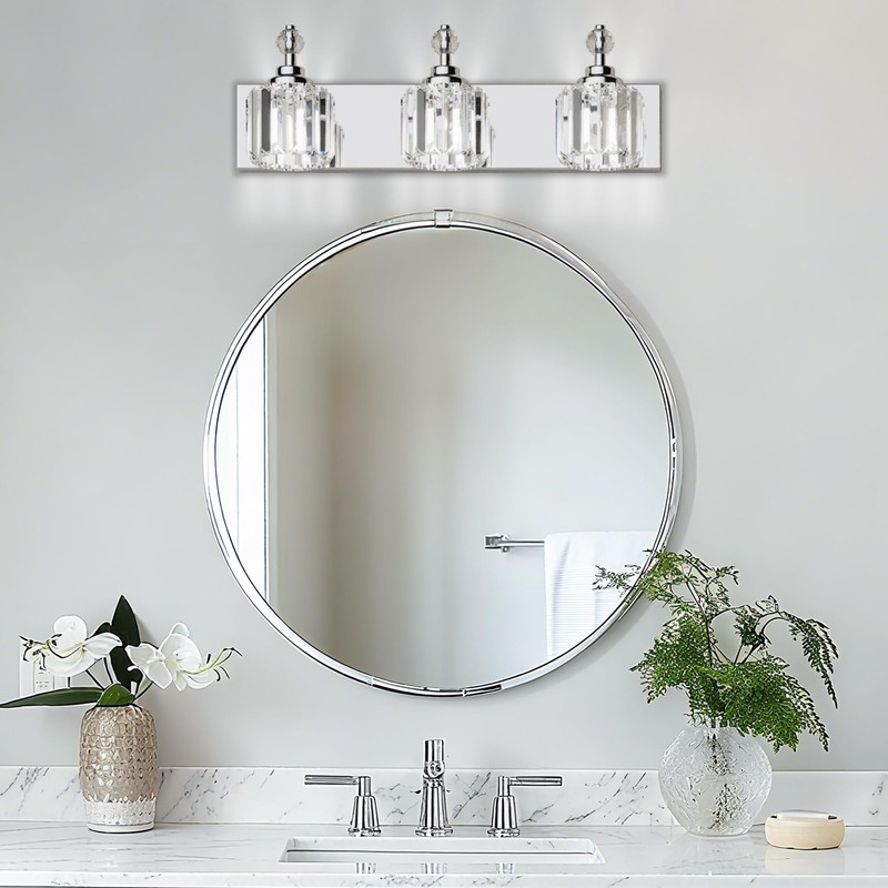 Danshinro Modern Crystal Bathroom Vanity Lights, 3-Lights Bathroom Light Fixtures