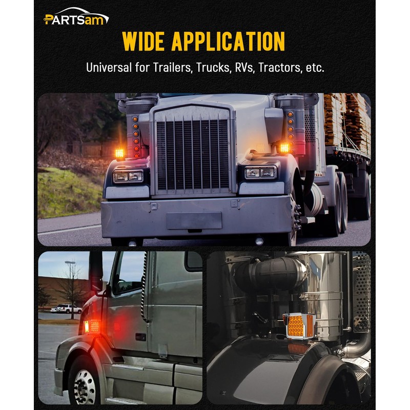 Partsam Pair Truck Trailer 52 LED Red/Amber Square Double Face