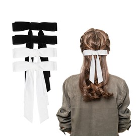 4Pcs Velvet Hair Bows Hair Ribbon Clips Alligator Clips Hair Accessories for Women Girls Toddlers(Black, White)
