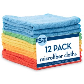 S&T INC. 12 Pack Microfiber Cleaning Cloth, Bulk Towels for Home, Reusable Microfiber Towels for Cars, Cleaning Rags, Assorted, 11.5 Inches x 11.5 Inches, 12 Count