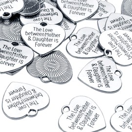 Aylifu 30pcs Heart-shaped Charms with Message 'The Love Between Mother & Daughter is Forever' Crafts Supplies Jewelry Findings for Bracelet Necklace Keychain Pendants