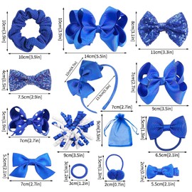 BOZILY 23Pcs School Girls Blue Hair Accessories, Blue Bow Hair Clips Blue Bow Headband Blue Hair Bands Spiral Streamer Hair Ties Hair Accesories for Girls Christmas Birthday Gift With Storage Bag