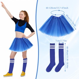 Giococo Tutu for Women Adults, Tutu Costume Accessories Set, Layered Tulle Skirts for Women with Heart Sunglasses, Tube Socks and Bow Headband, Suitable for Spirit Day and Week (Blue)
