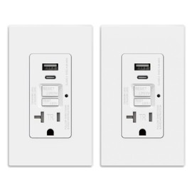 AIDA GFCI Outlet with USB Ports (Type-A & C) | 20 Amp Tamper-Resistant USB Charging Outlet | 24W Max Output, Self-Test LED Indicator, UL Listed w/Screwless Wall Plate, Matte White (2 Pack)