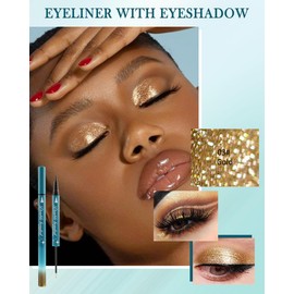 Glitter Liquid Eyeliner Black and Gold, 2 in 1 Matte Glitter Liquid Eye Liner Pen Eyeshadow Makeup Pen, Durable Waterproof Highly Pigmented Metallic Eyeliner Eye Makeup for Christmas-03