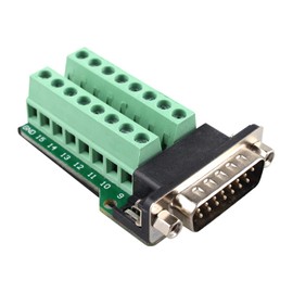 DB15 D-SUB Male Jack 15 Pins Port Adapter to 2 Row Terminal Connector Signal Module Breakout Board Solder-Free (Male with Nut)