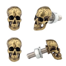 License Plate Bolts, 4 Pcs Stainless Steel Skull License Plate Screws, Universal Vehicle License Plate Frame Fasteners Accessories for Car Truck Motorcycle SUV (Bronze Skull)