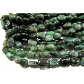 FG | AAA Natural Untreated Emerald Plain Oval Nugget Shape Beads | Genuine Emerald Smooth Beads | Strand 13 inches Long | Precious Gemstone Beads | for Jewelry Making Necklaces Bracelets