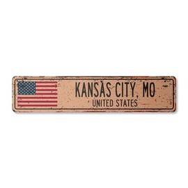 KANSAS CITY MO UNITED STATES Vintage Plastic Street Sign American flag city country gift | Indoor/Outdoor | 24" Wide