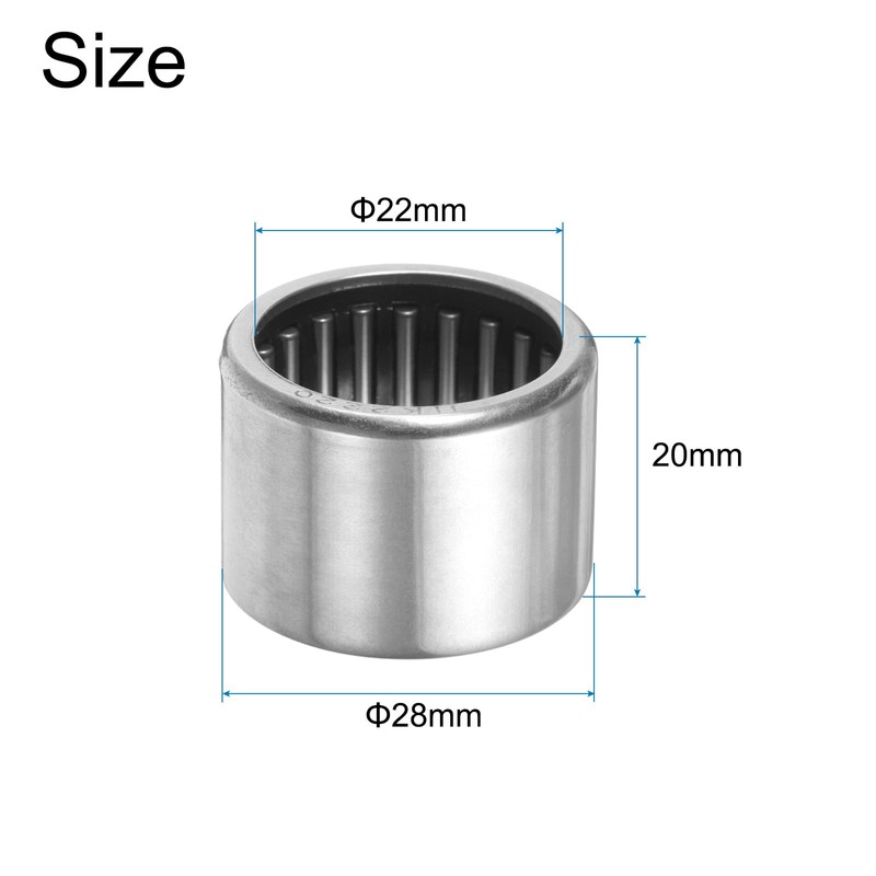 sourcing map HK2220 Needle Roller Bearings Open End, 22x28x20mm Chrome