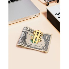 Mens Money Clip for Cash and Credit Cards, 18K Gold Plated Dollar Sign Money Clips Credit Card Holder Wallet