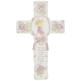 Cosmos R8015B Fine Porcelain Inspirational Cross with Praying Girl Figurine, 8-3/4-Inch
