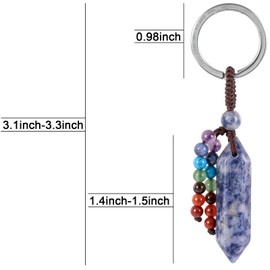 Nupuyai Crystal Key Ring Hexagon Gemstone Pendant Keychain with Chakra Stones Beads Tassel, Key Ring Bag Charm Lucky Charm Amulet, blue