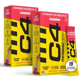 Juicy Mixes C4 Performance Energy, Strawberry Watermelon Ice Drink Mix, 200mg Caffeine, Zero Sugar, NSF (2 Boxes, 16 Sticks)