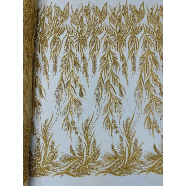 New Creations Fabric & Foam Leaf Design Lace - Gold