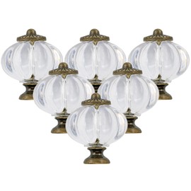 6Pcs Transparent Pumpkin Knobs Vintage Cabinet Knobs Retro Dresser Knobs Pulls with 3 Size Mounting Screws for Door Drawers Closet Cupboard Kitchen Furniture