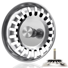 Sink Strainer 82 mm Sink Strainer Basket Stainless Steel Sink Strainer Sink Strainer with Plug, Basket Spigot Protrudes 36-54 mm Deep into the Drain, Strainer for Sink Drain Plug for Eccentric