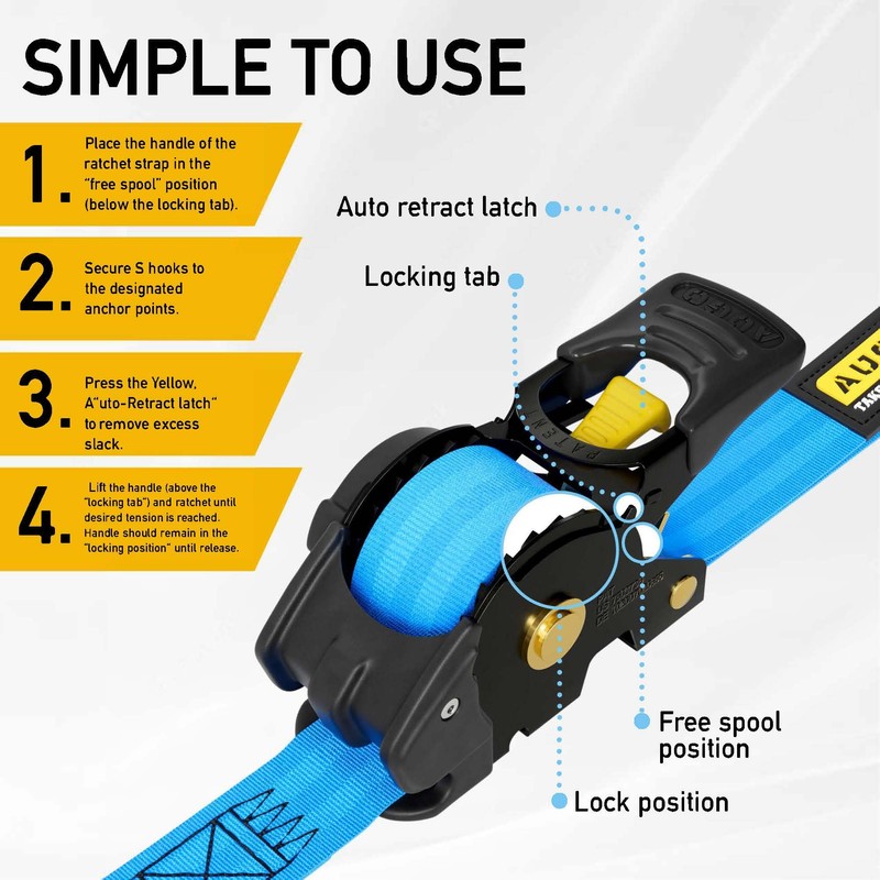 AUGO Retractable Ratchet Straps | 2 Heavy Duty Ratchet Straps