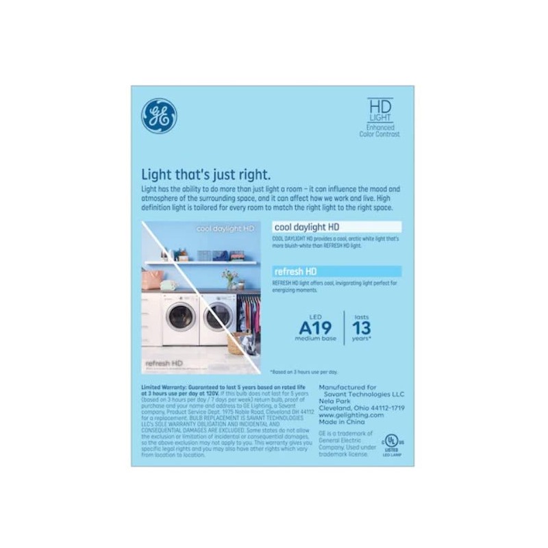 GE Refresh Arctic White, Cool Daylight 60w EQ A19 Dimmable
