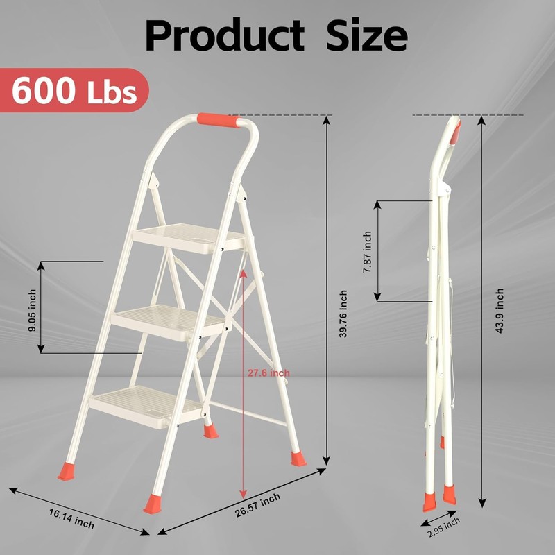 Foldable Step Ladder Folding Stool - 600Lbs Heavy Duty with