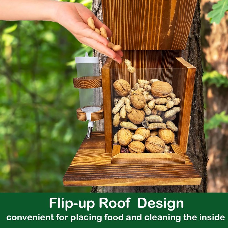 LSCQYYCC-Squirrel Feeder, Squirrel Picnic Table Feeder with Water Feeder, Wooden