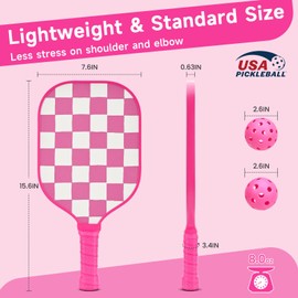 Pink Pickleball Paddles Set of 4, USAPA Approved Fiberglass Pickle Ball Set with 4 Cute Lightweight Pickleball Rackets, 2 Indoor &2 Outdoor Balls, 1 Pickleball Bag for Women, Beginner, Youth