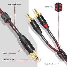TIMEYES 6FT 3.5 mm Aux Cable - 3.5 mm Male to Dual 3.5 mm Male Plugs Stereo Y-Splitter Cable - Gold Plated 2 x 3.5 mm to 3.5 mm Auxiliary Adapter Cord - TRS 1/8 Inch to 1/8 Inch Speaker Cable - 2M