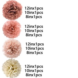 Wedding Decoration Pack of 12 Paper Pompoms Set, Blush Pink Rose Gold Pom Poms Paper for Wedding, Birthday, Party Decorations - 30.5 cm, 25.4 cm