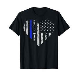 Thin Blue Line Heart T-Shirt Wife of Police Proud USA T-Shirt