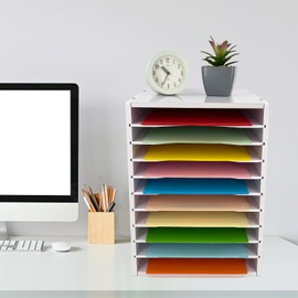 JAHOSENYA 10-Tier File Sorter Organizer for Desk, Desktop Organizer with Adjustable Lettry Tray, Paper Sorter for Office School Home (White)