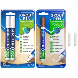 Grout Pen Tile Paint Marker: Brown 1 Pack and 2 Pack White with Extra Tips (Narrow, 5mm) - Waterproof Tile Grout Colorant Marker for Cleaner Looking Floors & Whitener Without Bleach