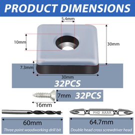 TXErfolg Teflon Gliders for Screwing 32 Pieces 30 mm Teflon Gliders Square Furniture Gliders with 32 Stainless Steel Screws 2 Drill Floor Gliders Furniture Glider Set Effective Protection of Your