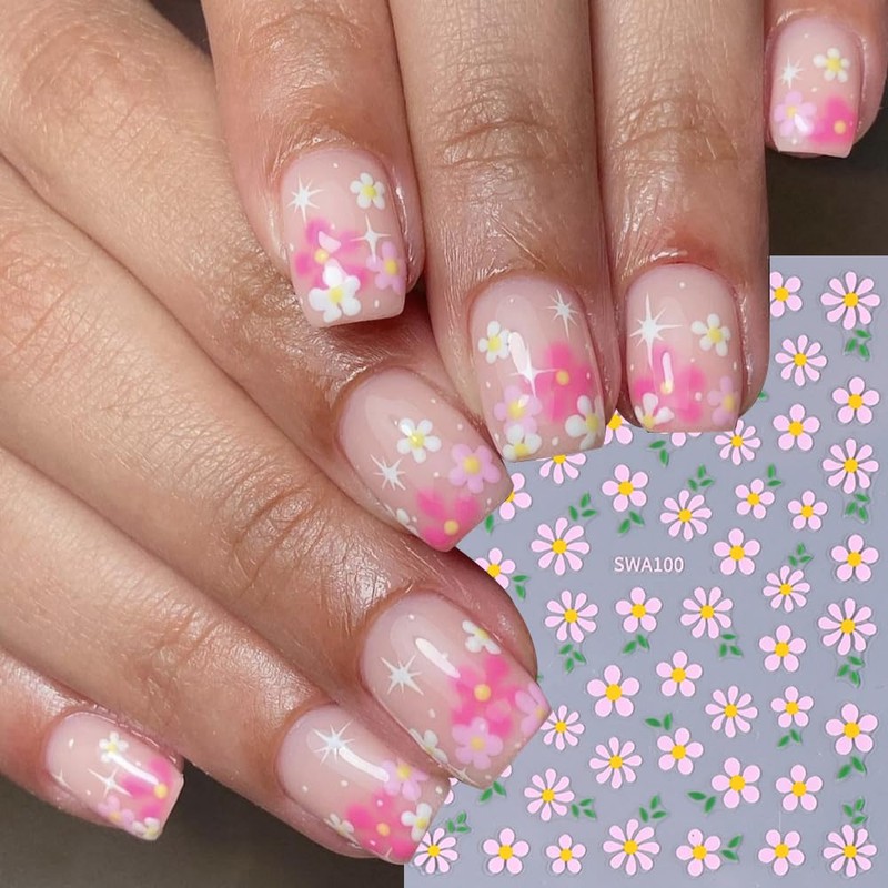 Nagelsticker Set Gänseblümchen, 6 Stück, Selbstklebende Blumen Aufkleber